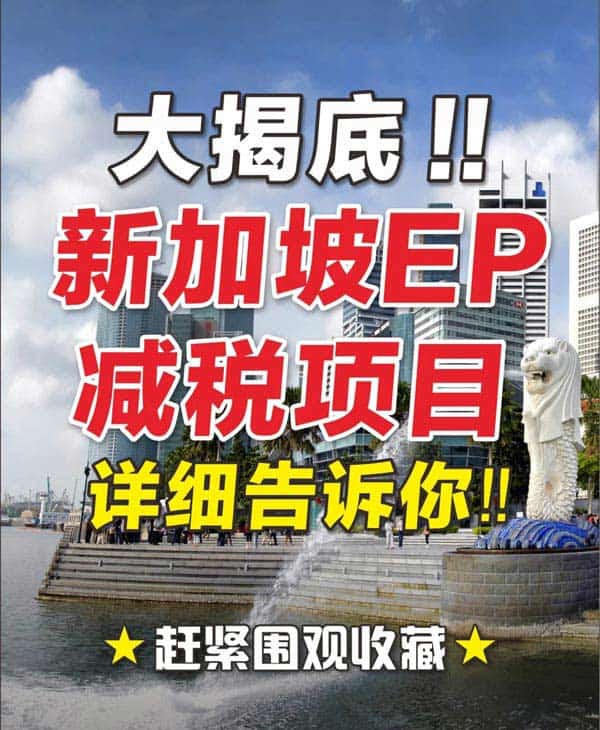 省大钱了新加坡移民自雇EP减免税费项目总结